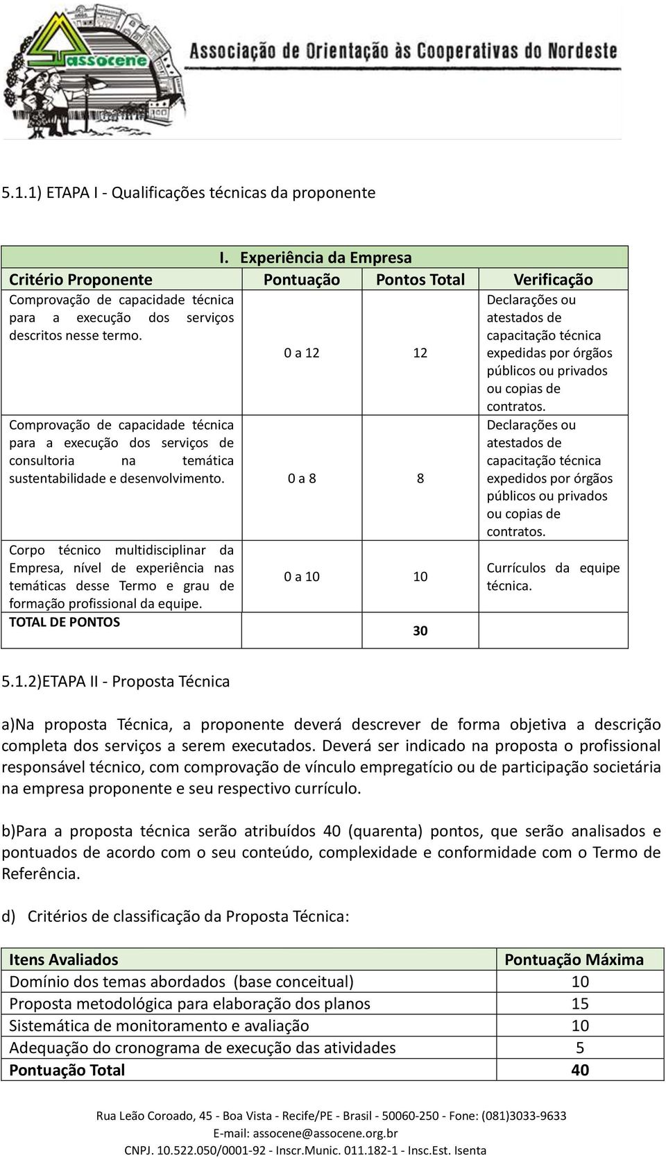 0 a 12 12 Comprovação de capacidade técnica para a execução dos serviços de consultoria na temática sustentabilidade e desenvolvimento.