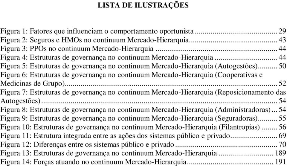 .. 50 Figura 6: Estruturas de governança no continuum Mercado-Hierarquia (Cooperativas e Medicinas de Grupo).