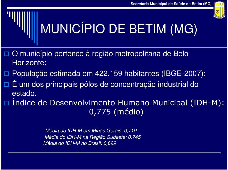 159 habitantes (IBGE-2007); É um dos principais pólos de concentração industrial do estado.