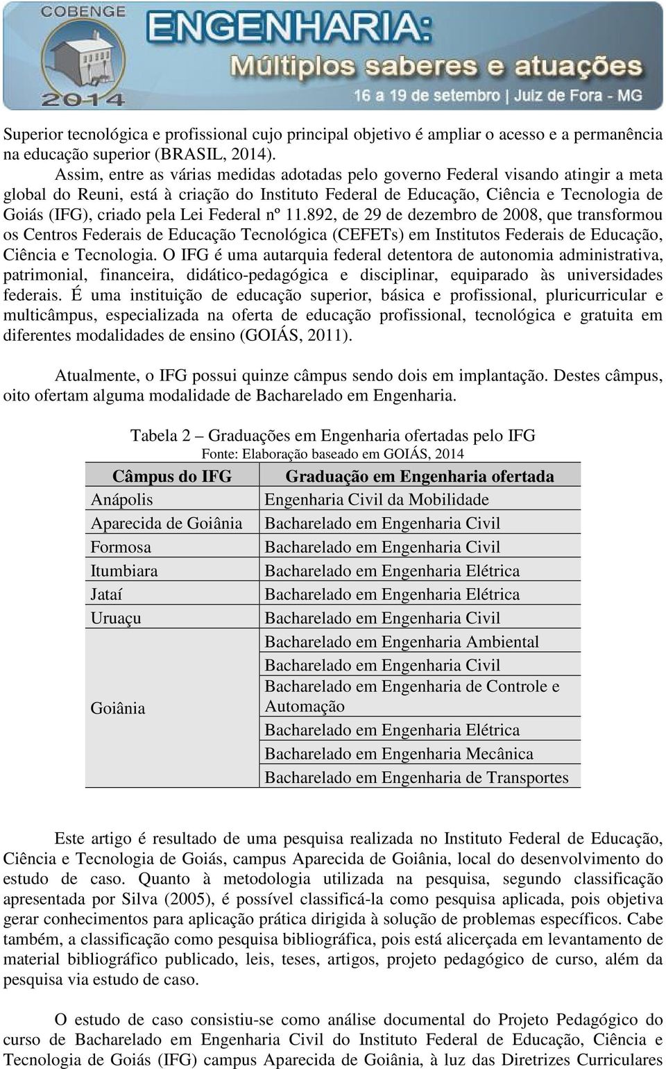 Lei Federal nº 11.892, de 29 de dezembro de 2008, que transformou os Centros Federais de Educação Tecnológica (CEFETs) em Institutos Federais de Educação, Ciência e Tecnologia.