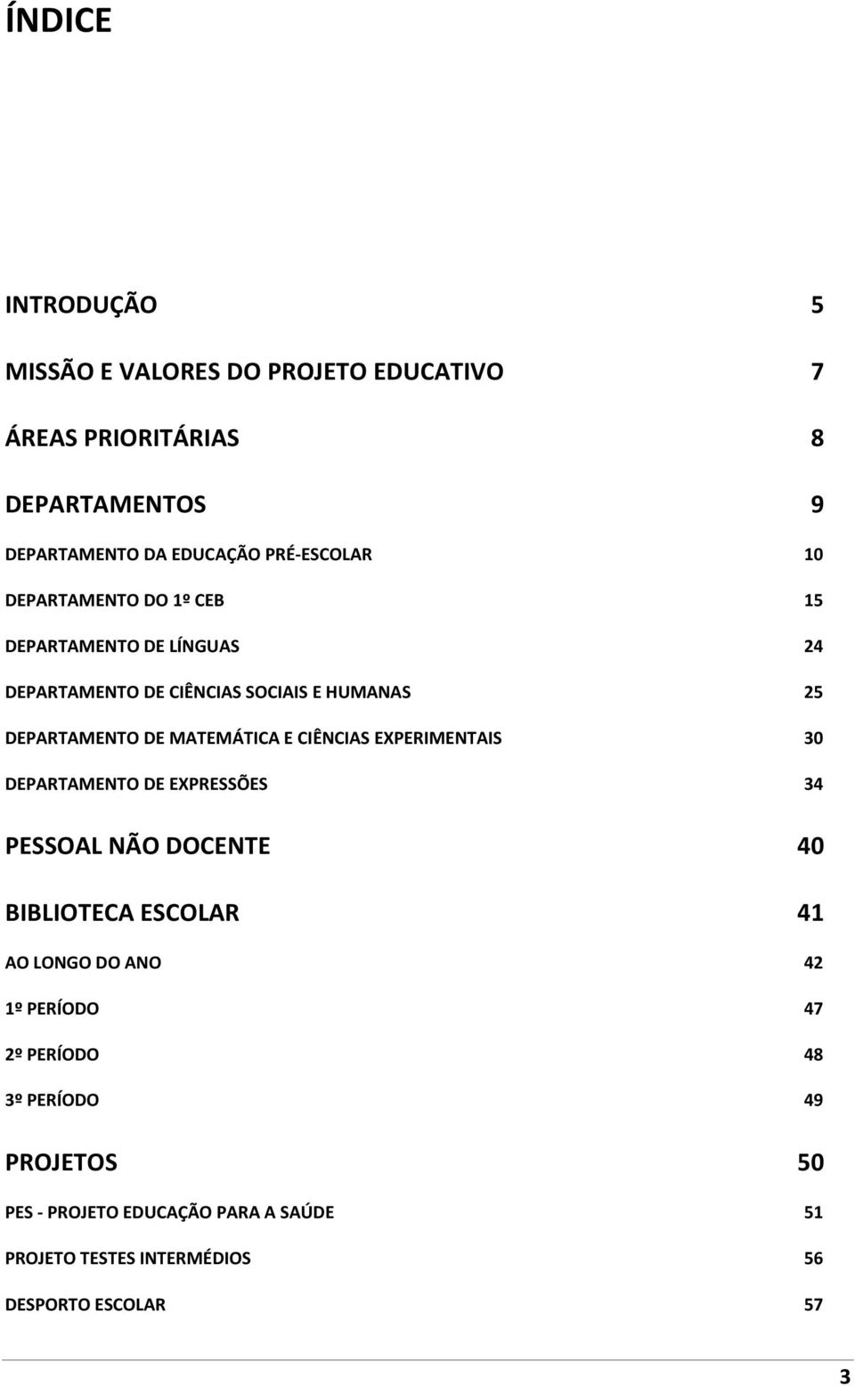 MATEMÁTICA E CIÊNCIAS EXPERIMENTAIS 30 DEPARTAMENTO DE EXPRESSÕES 34 PESSOAL NÃO DOCENTE 40 BIBLIOTECA ESCOLAR 41 AO LONGO DO ANO 42