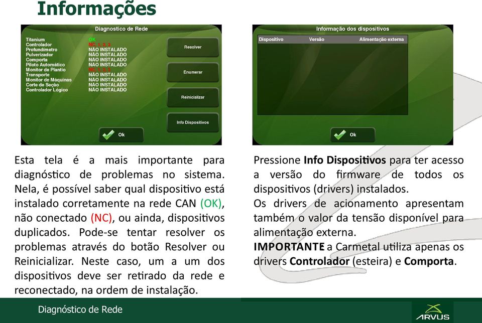 Pode-se tentar resolver os problemas através do botão Resolver ou Reinicializar.