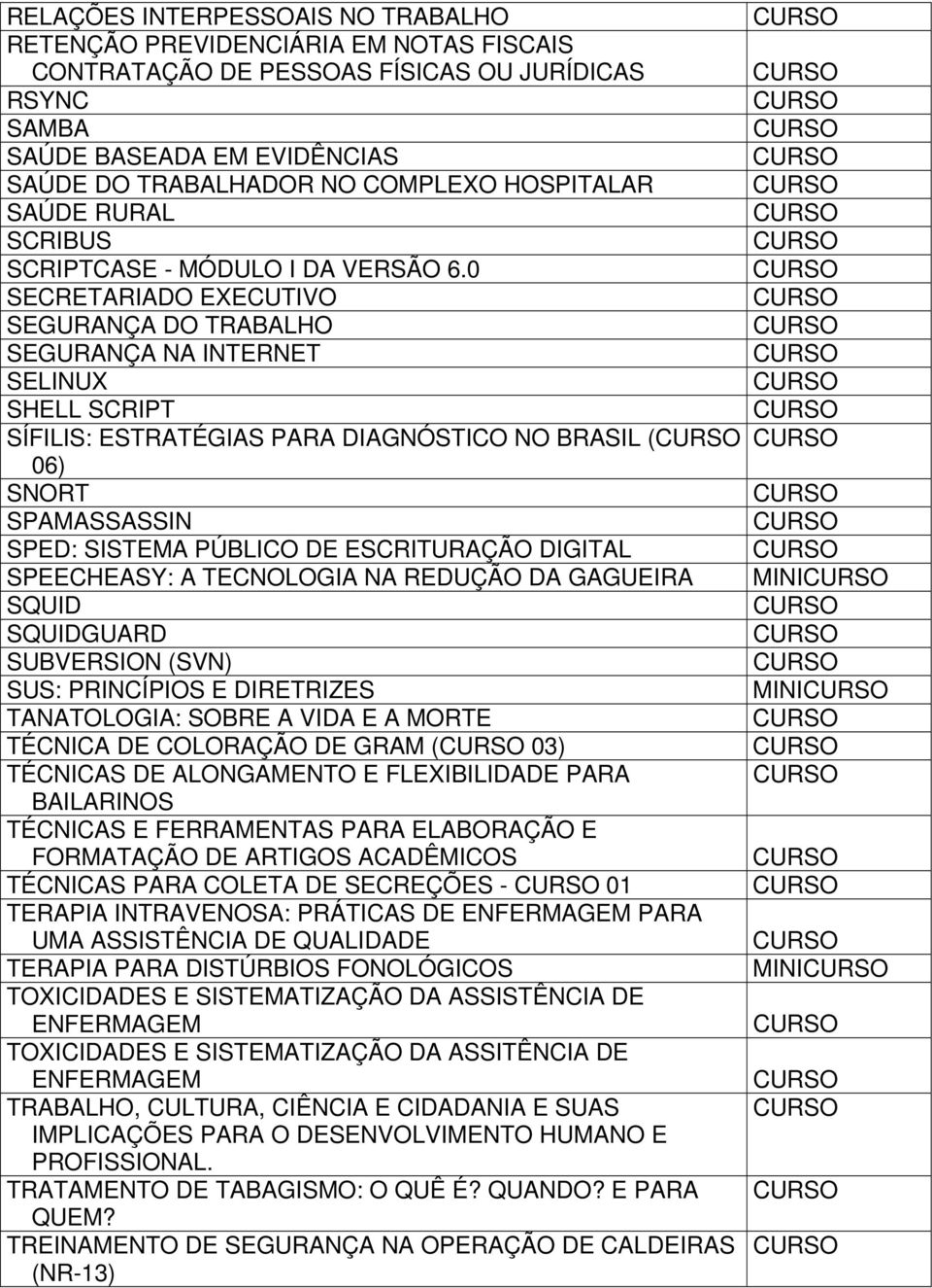 0 SECRETARIADO EXECUTIVO SEGURANÇA DO TRABALHO SEGURANÇA NA INTERNET SELINUX SHELL SCRIPT SÍFILIS: ESTRATÉGIAS PARA DIAGNÓSTICO NO BRASIL ( 06) SNORT SPAMASSASSIN SPED: SISTEMA PÚBLICO DE