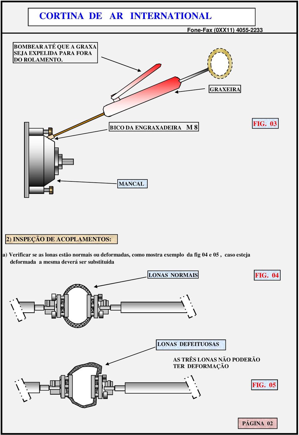 03 MANCAL 2) INSPEÇÃO DE ACOPLAMENTOS: a) Verificar se as lonas estão normais ou deformadas,