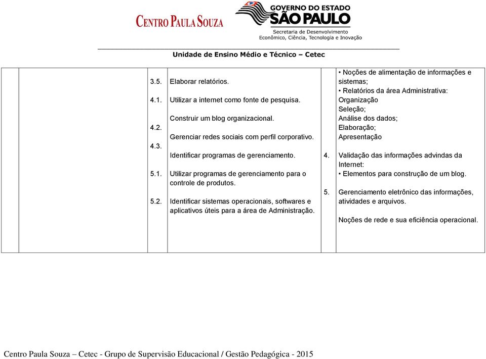 Identificar sistemas operacionais, softwares e aplicativos úteis para a área de Administração. 4. 5.