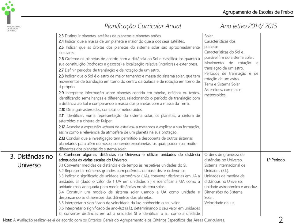 6 Ordenar os planetas de acordo com a distância ao Sol e classificá-los quanto à sua constituição (rochosos e gasosos) e localização relativa (interiores e exteriores). 2.