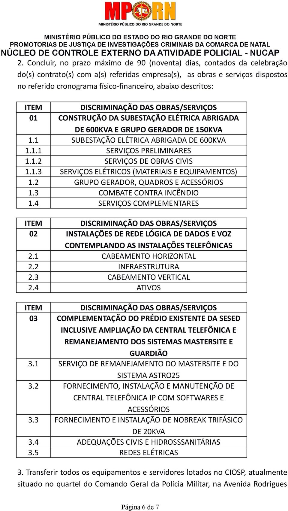 1.2 SERVIÇOS DE OBRAS CIVIS 1.1.3 SERVIÇOS ELÉTRICOS (MATERIAIS E EQUIPAMENTOS) 1.2 GRUPO GERADOR, QUADROS E ACESSÓRIOS 1.3 COMBATE CONTRA INCÊNDIO 1.