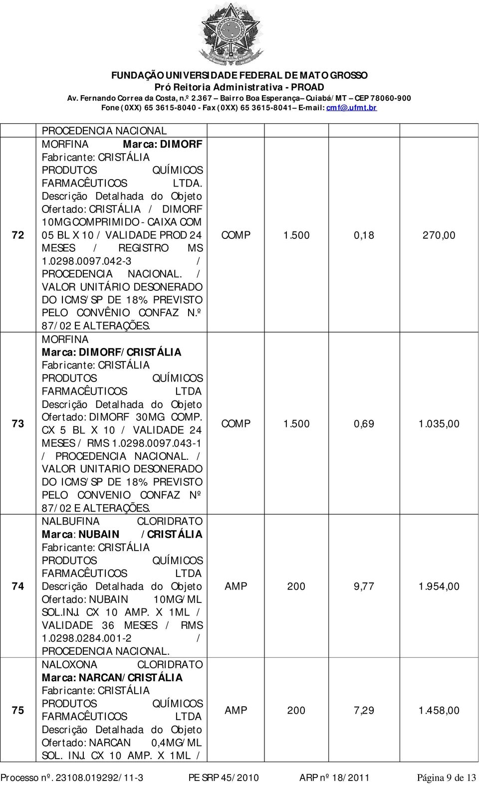 CX 5 BL X 10 / VALIDADE 24 MESES / RMS 1.0298.0097.043-1 / / VALOR UNITARIO DESONERADO DO ICMS/SP DE 18% PREVISTO PELO CONVENIO CONFAZ Nº 87/02 E ALTERAÇÕES.