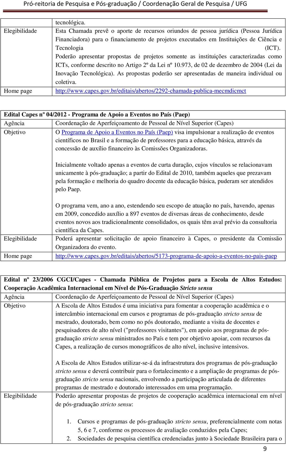 Poderão apresentar propostas de projetos somente as instituições caracterizadas como ICTs, conforme descrito no Artigo 2º da Lei nº 10.973, de 02 de dezembro de 2004 (Lei da Inovação Tecnológica).