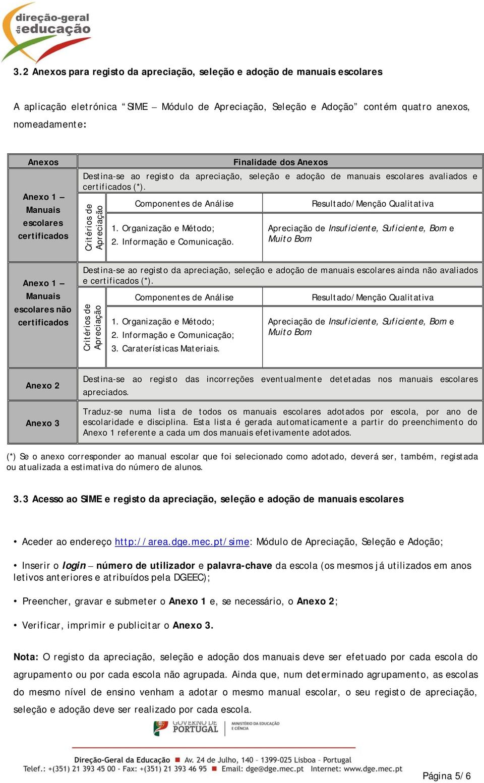 Critérios de Apreciação Componentes de Análise 1. Organização e Método; 2. Informação e Comunicação.