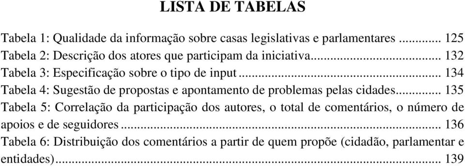 .. 134 Tabela 4: Sugestão de propostas e apontamento de problemas pelas cidades.