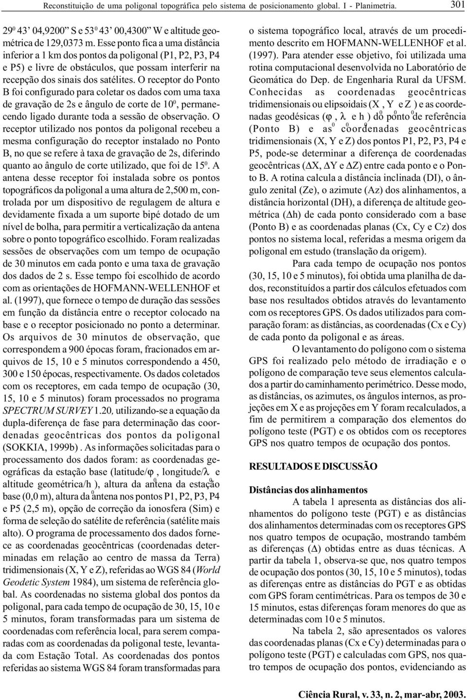 O receptor do Ponto B foi configurado para coletar os dados com uma taxa de gravação de 2s e ângulo de corte de 1, permanecendo ligado durante toda a sessão de observação.