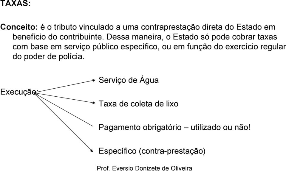 Dessa maneira, o Estado só pode cobrar taxas com base em serviço público específico, ou em