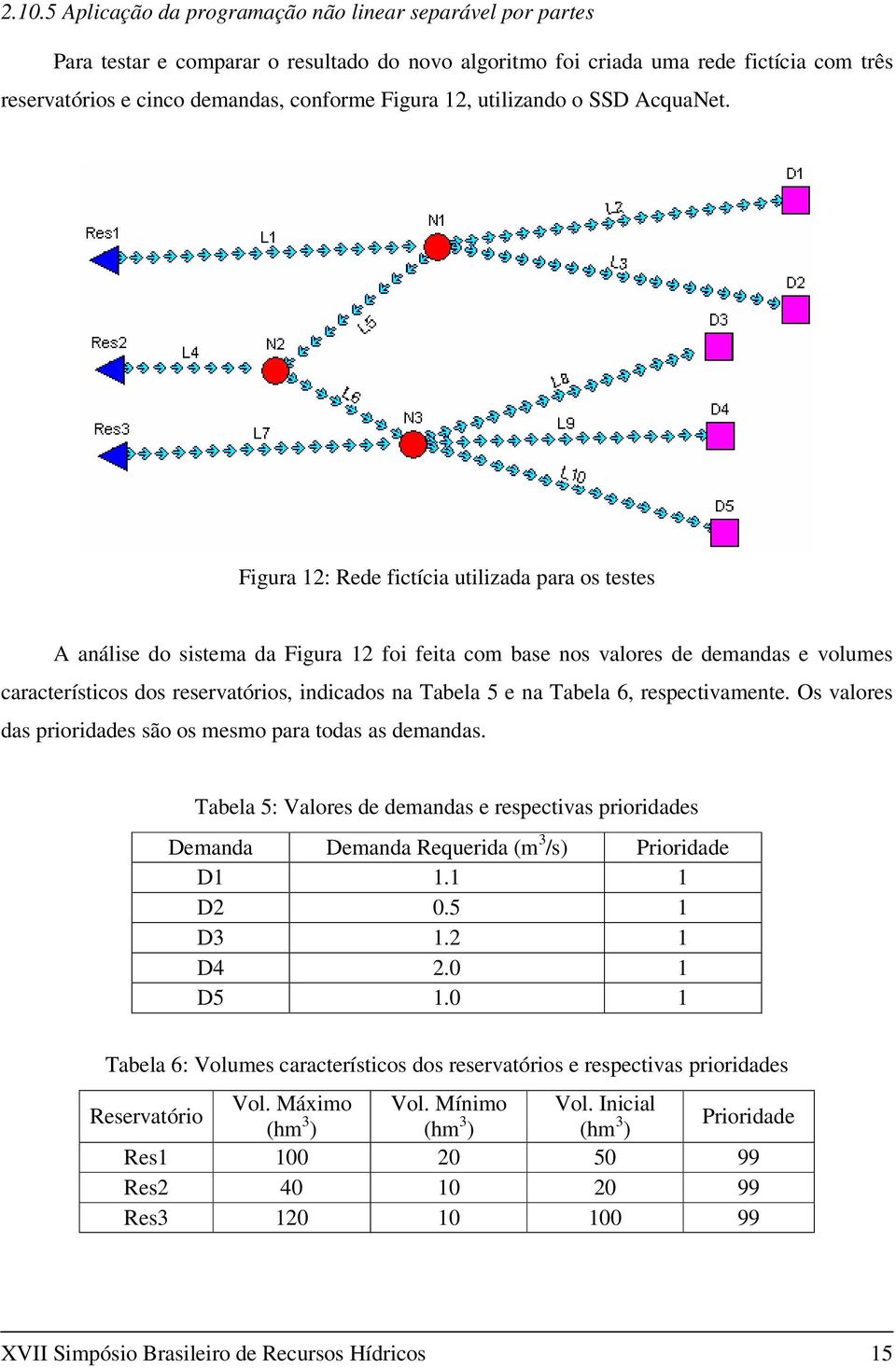 Figura 12: Rede fictícia utilizada para os testes A análise do sistema da Figura 12 foi feita com base nos valores de demandas e volumes característicos dos reservatórios, indicados na Tabela 5 e na