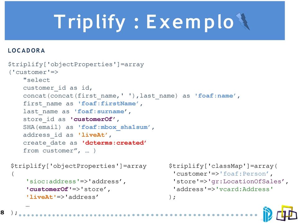 'foaf:mbox_sha1sum, address_id as 'liveat, create_date as 'dcterms:created from customer, ) 8 $triplify['objectproperties']=array (