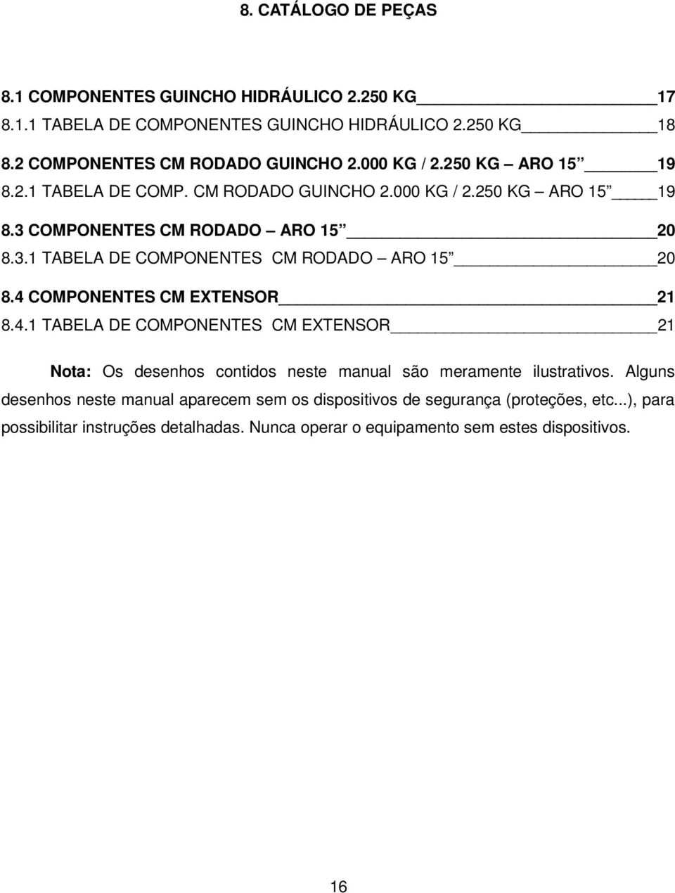 4 COMPONENTES CM EXTENSOR 21 8.4.1 TABELA DE COMPONENTES CM EXTENSOR 21 Nota: Os desenhos contidos neste manual são meramente ilustrativos.