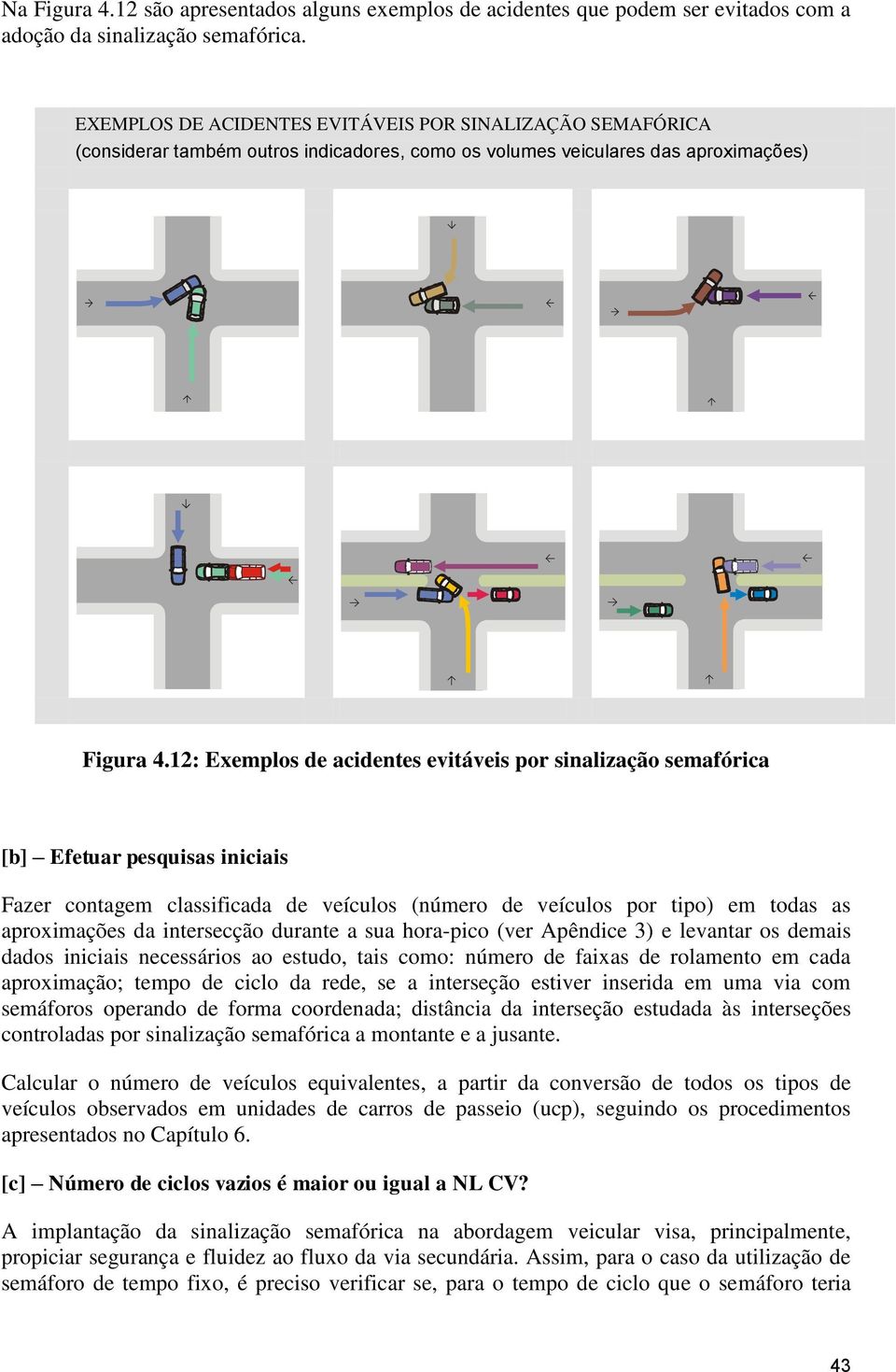 12: Exemplos de acidentes evitáveis por sinalização semafórica [b] Efetuar pesquisas iniciais Fazer contagem classificada de veículos (número de veículos por tipo) em todas as aproximações da