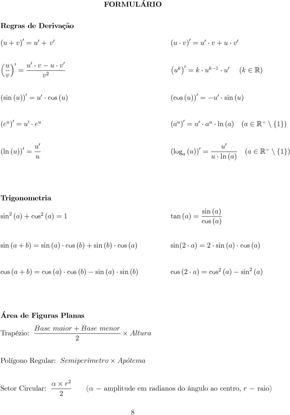 (a) = sin (a) cos (a) sin (a + b) = sin (a) cos (b) + sin (b) cos (a) sin( a) = sin (a) cos (a) cos (a + b) = cos (a) cos (b) sin (a) sin (b) cos ( a) = cos (a) sin (a)