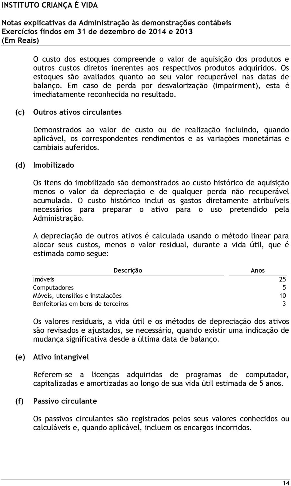 (c) Outros ativos circulantes Demonstrados ao valor de custo ou de realização incluindo, quando aplicável, os correspondentes rendimentos e as variações monetárias e cambiais auferidos.