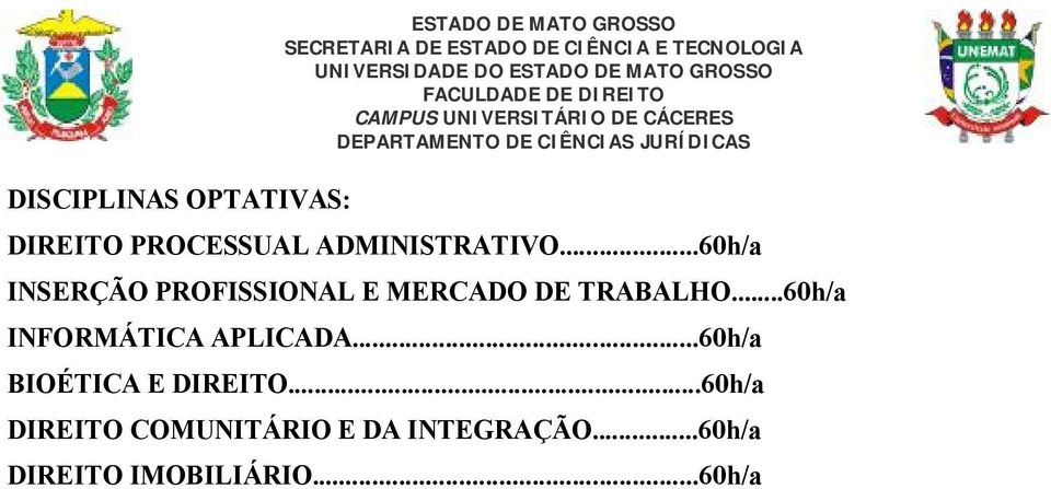 ..60h/a INSERÇÃO PROFISSIONA E MERCADO DE TRABAHO...60h/a INFORMÁTICA APICADA.