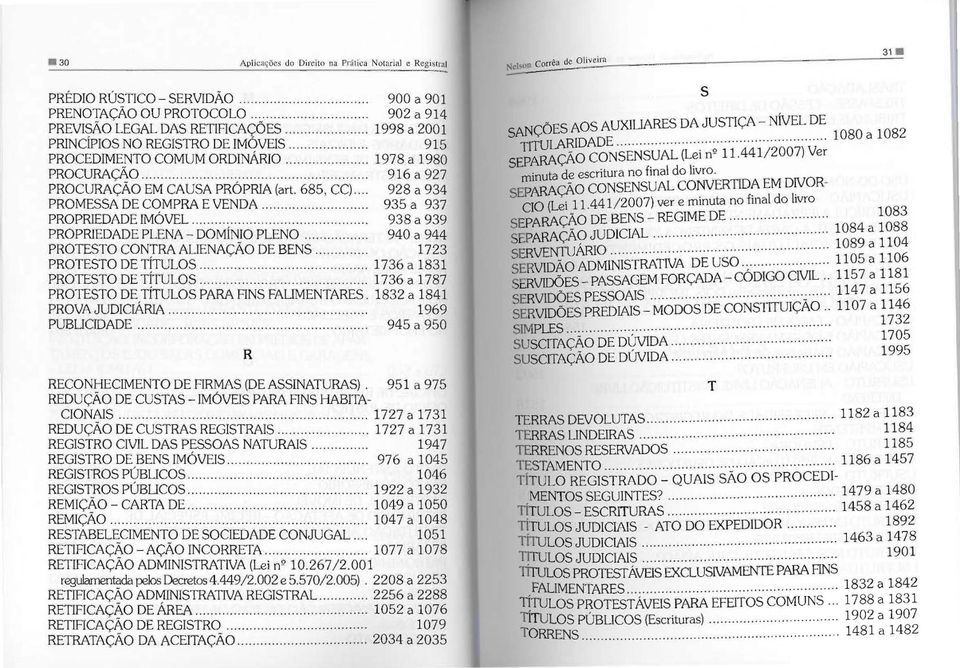 . 928 a 934 PROMESSA DE COMPRA E VENDA....... 935 a 937 PROPRIEDADE IMÓVEL............ 938 a 939 PROPRIEDADE PLENA - DOMÍNIO PLENO...... 940 a 944 PROTESTO CONTRA ALIENAÇÃO DE BENS.. ".