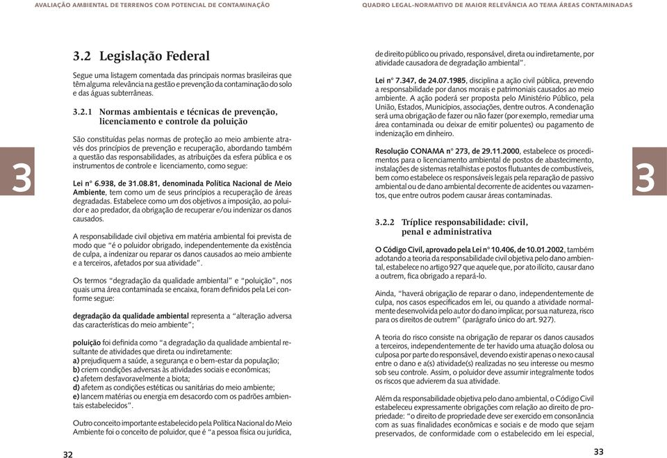 3 Segue uma listagem comentada das principais normas brasileiras que têm alguma relevância na gestão e prevenção da contaminação do solo e das águas subterrâneas. 3.2.