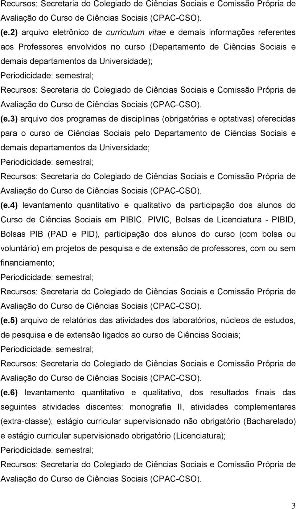 4) levantamento quantitativo e qualitativo da participação dos alunos do Curso de Ciências Sociais em PIBIC, PIVIC, Bolsas de Licenciatura - PIBID, Bolsas PIB (PAD e PID), participação dos alunos do