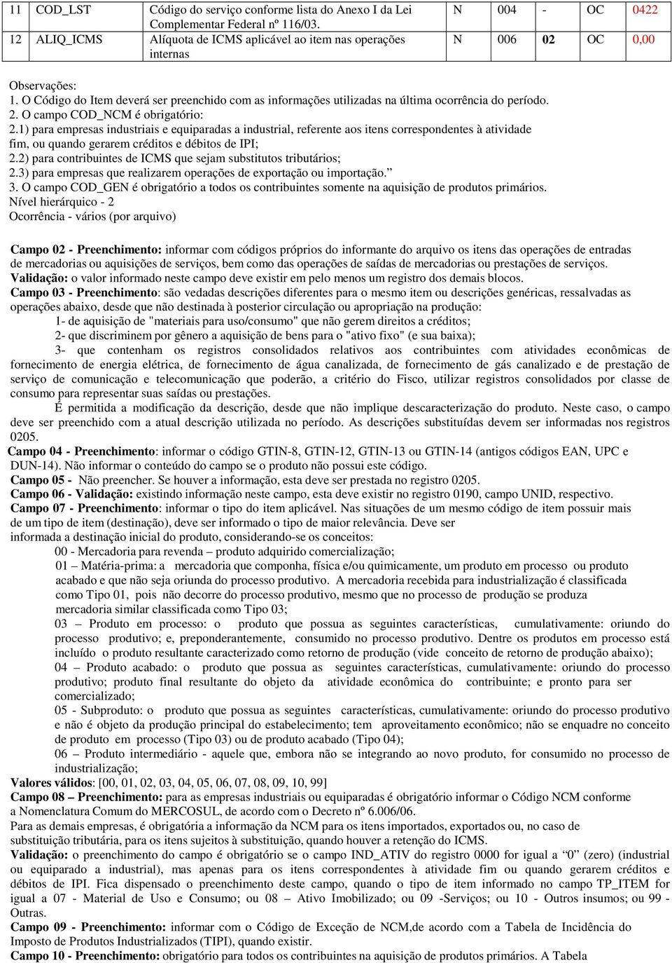 1) para empresas industriais e equiparadas a industrial, referente aos itens correspondentes à atividade fim, ou quando gerarem créditos e débitos de IPI; 2.