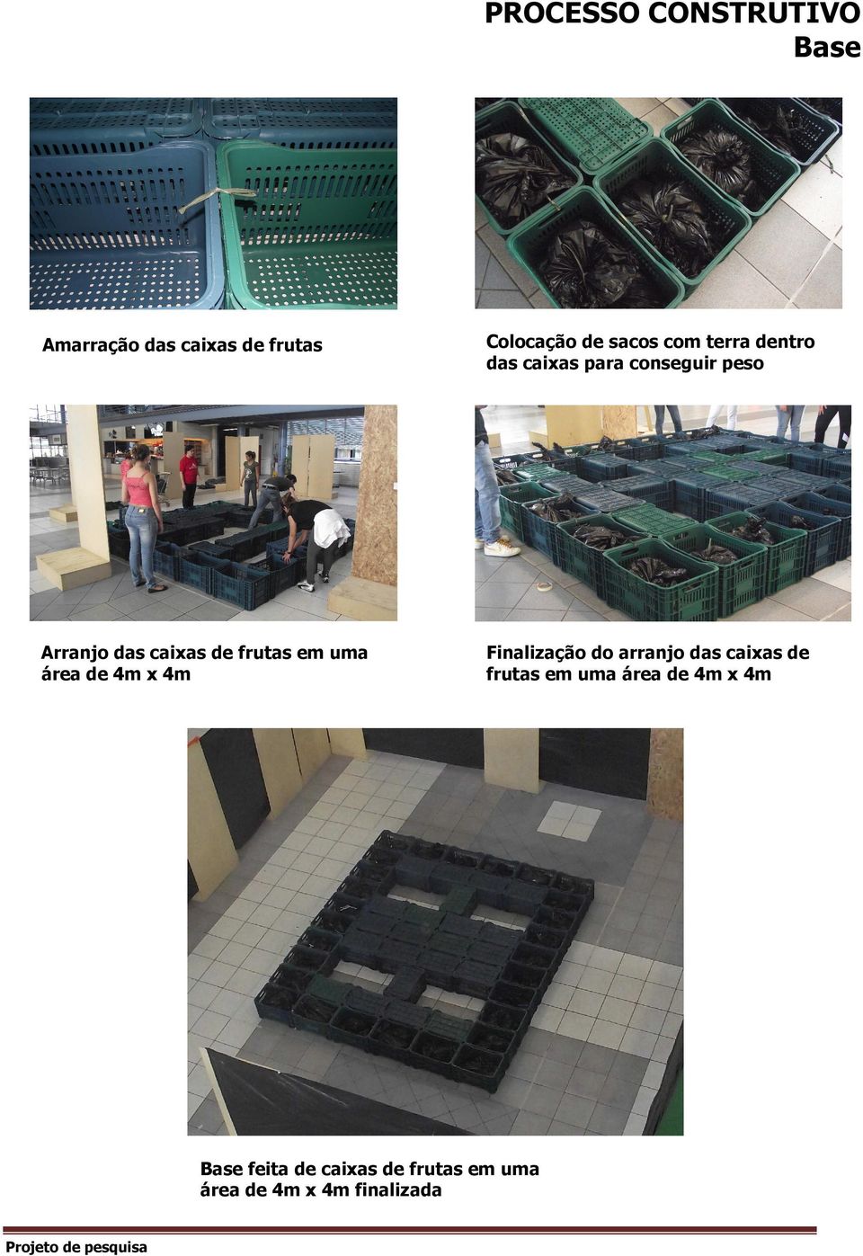 em uma área de 4m x 4m Finalização do arranjo das caixas de frutas em uma