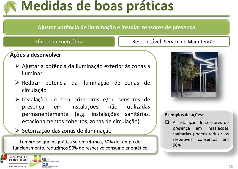 instalações sanitárias, estacionamentos cobertos, zonas de circulação) Setorização das zonas de iluminação Lembre-se que na prática se reduzirmos, 50% do tempo de