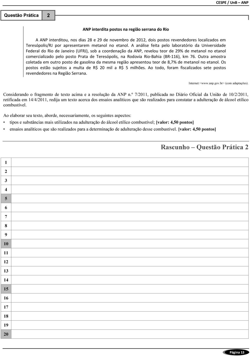 A análise feita pelo laboratório da Universidade Federal do Rio de Janeiro (UFRJ), sob a coordenação da ANP, revelou teor de 29% de metanol no etanol comercializado pelo posto Prata de Teresópolis,