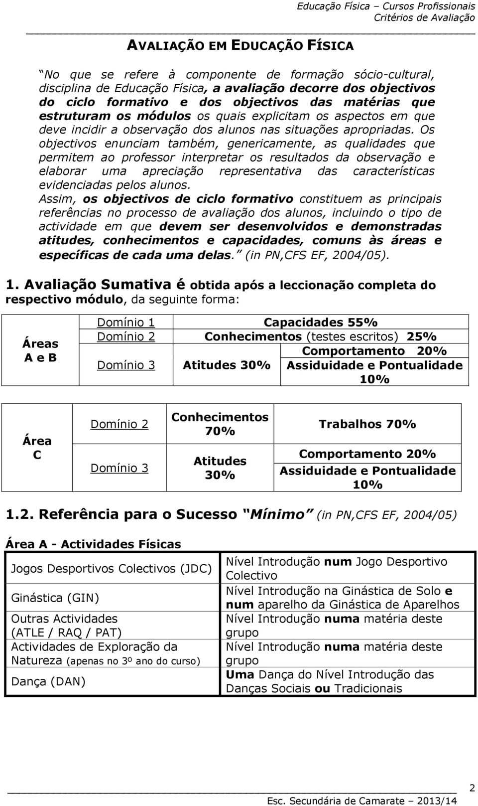 Os objectivos enunciam também, genericamente, as qualidades que permitem ao professor interpretar os resultados da observação e elaborar uma apreciação representativa das características evidenciadas