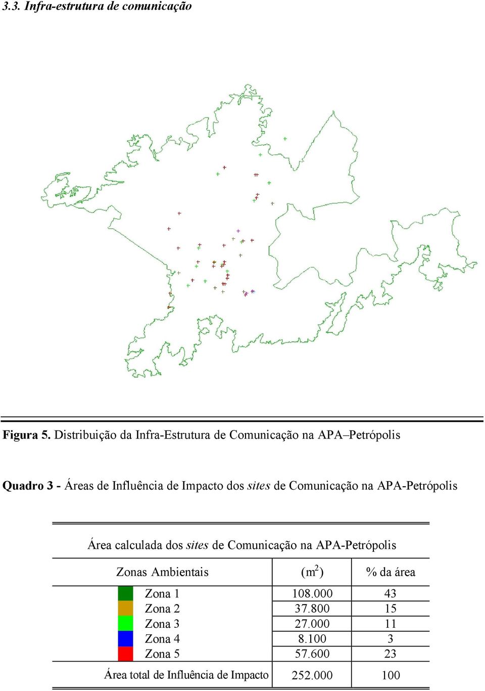 Impacto dos sites de Comunicação na APA-Petrópolis Área calculada dos sites de Comunicação na