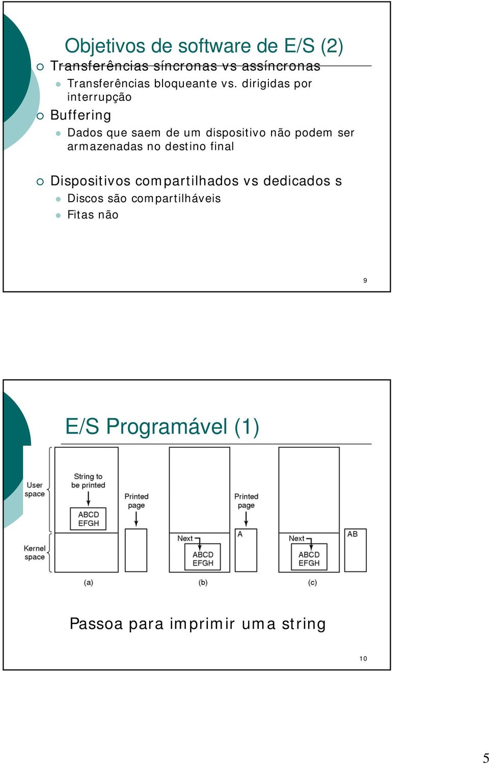 dirigidas por interrupção Buffering Dados que saem de um dispositivo não podem ser