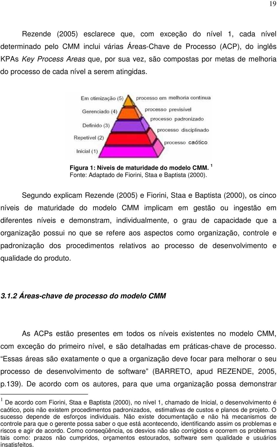 Segundo explicam Rezende (2005) e Fiorini, Staa e Baptista (2000), os cinco níveis de maturidade do modelo CMM implicam em gestão ou ingestão em diferentes níveis e demonstram, individualmente, o