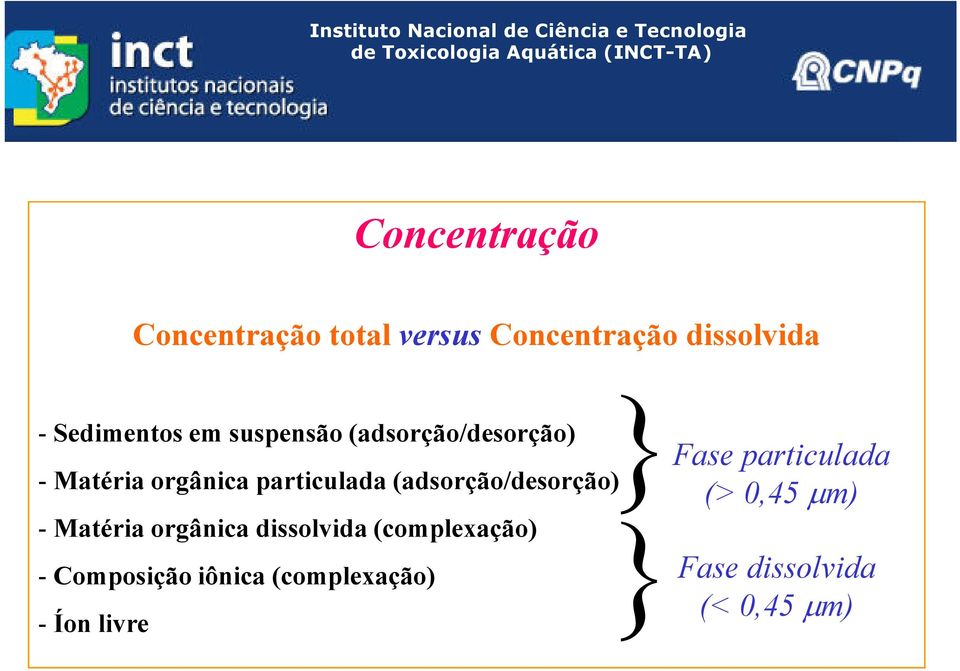 (adsorção/desorção) - Matéria orgânica dissolvida (complexação) - Composição