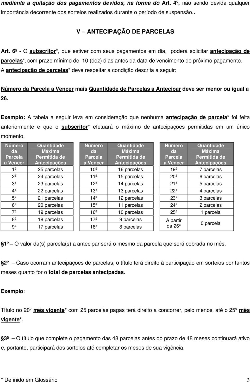 A antecipação de parcelas* deve respeitar a condição descrita a seguir: Número da Parcela a Vencer mais Quantidade de Parcelas a Antecipar deve ser menor ou igual a 26.