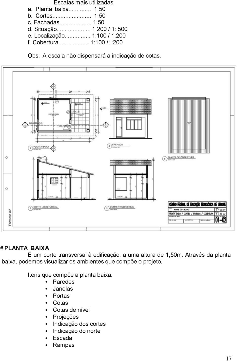 # PLANTA BAIXA É um corte transversal à edificação, a uma altura de 1,50m.