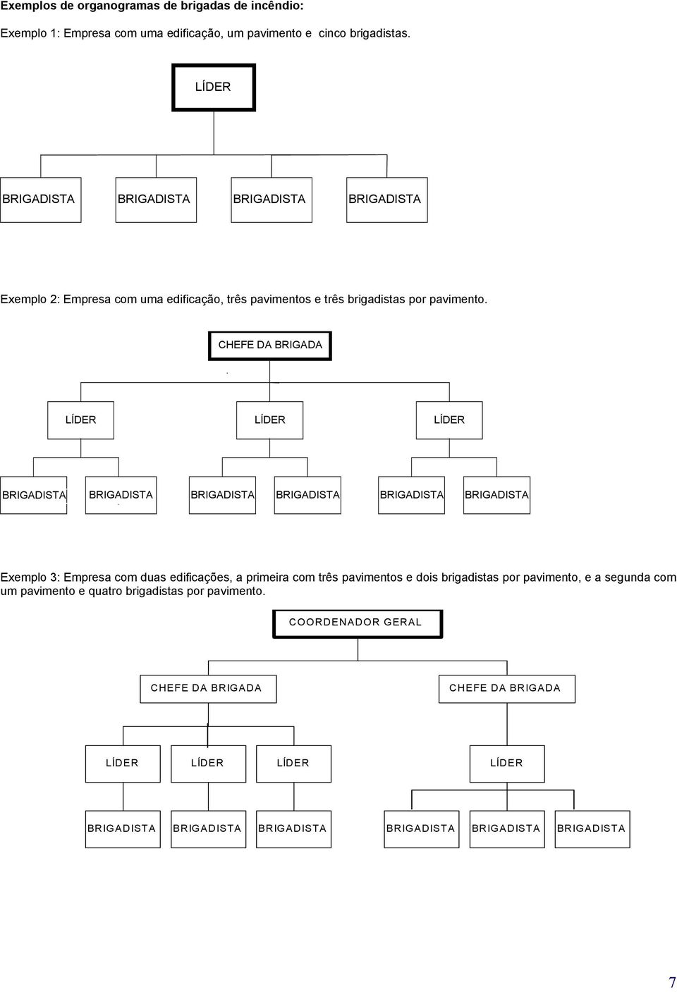 CHEFE DA BRIGADA LÍDER LÍDER LÍDER BRIGADISTA BRIGADISTA BRIGADISTA BRIGADISTA BRIGADISTA BRIGADISTA Exemplo 3: Empresa com duas edificações, a primeira com três