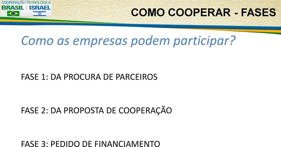 FASE 1: DA PROCURA DE PARCEIROS FASE