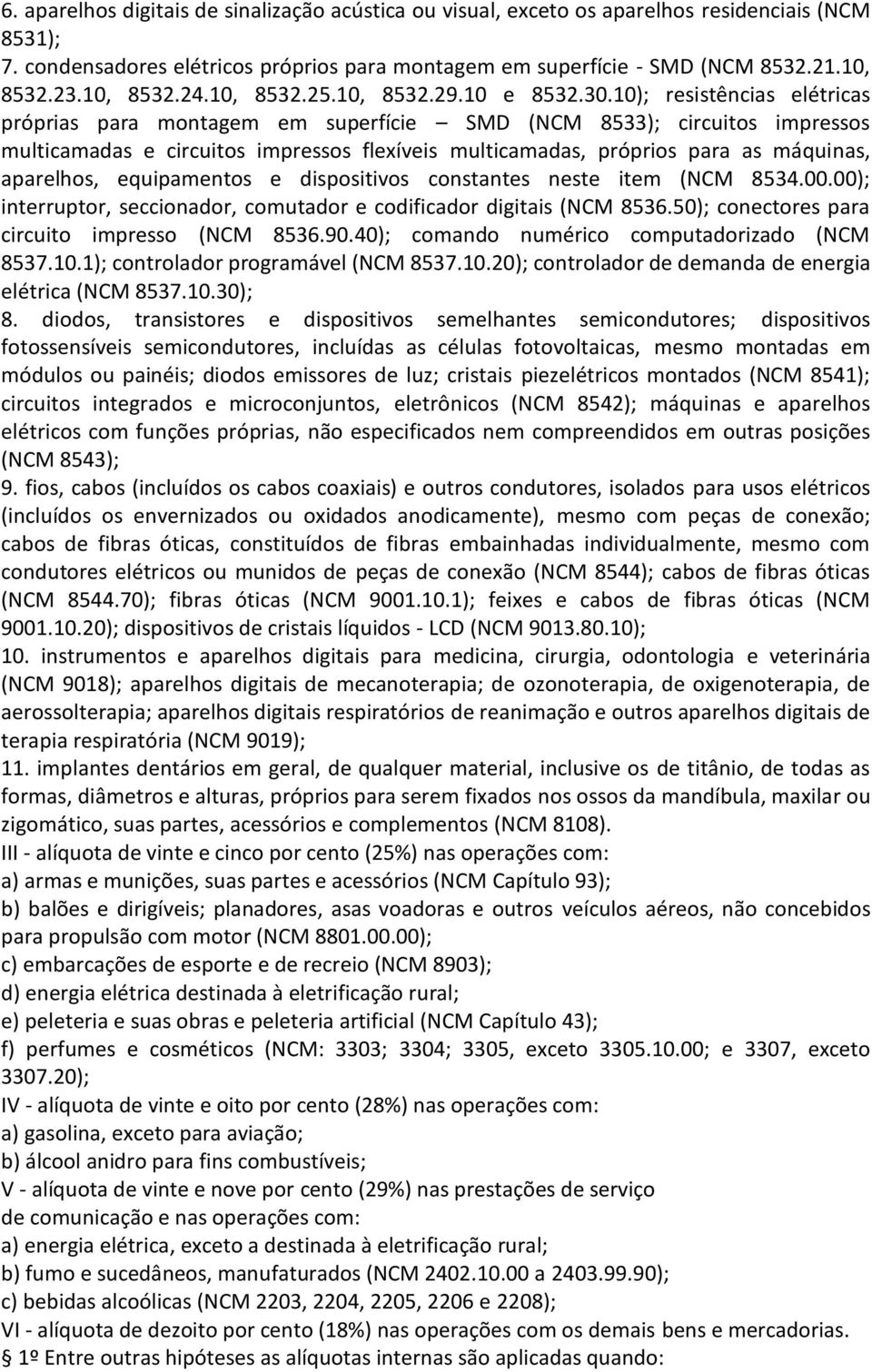 10); resistências elétricas próprias para montagem em superfície SMD (NCM 8533); circuitos impressos multicamadas e circuitos impressos flexíveis multicamadas, próprios para as máquinas, aparelhos,