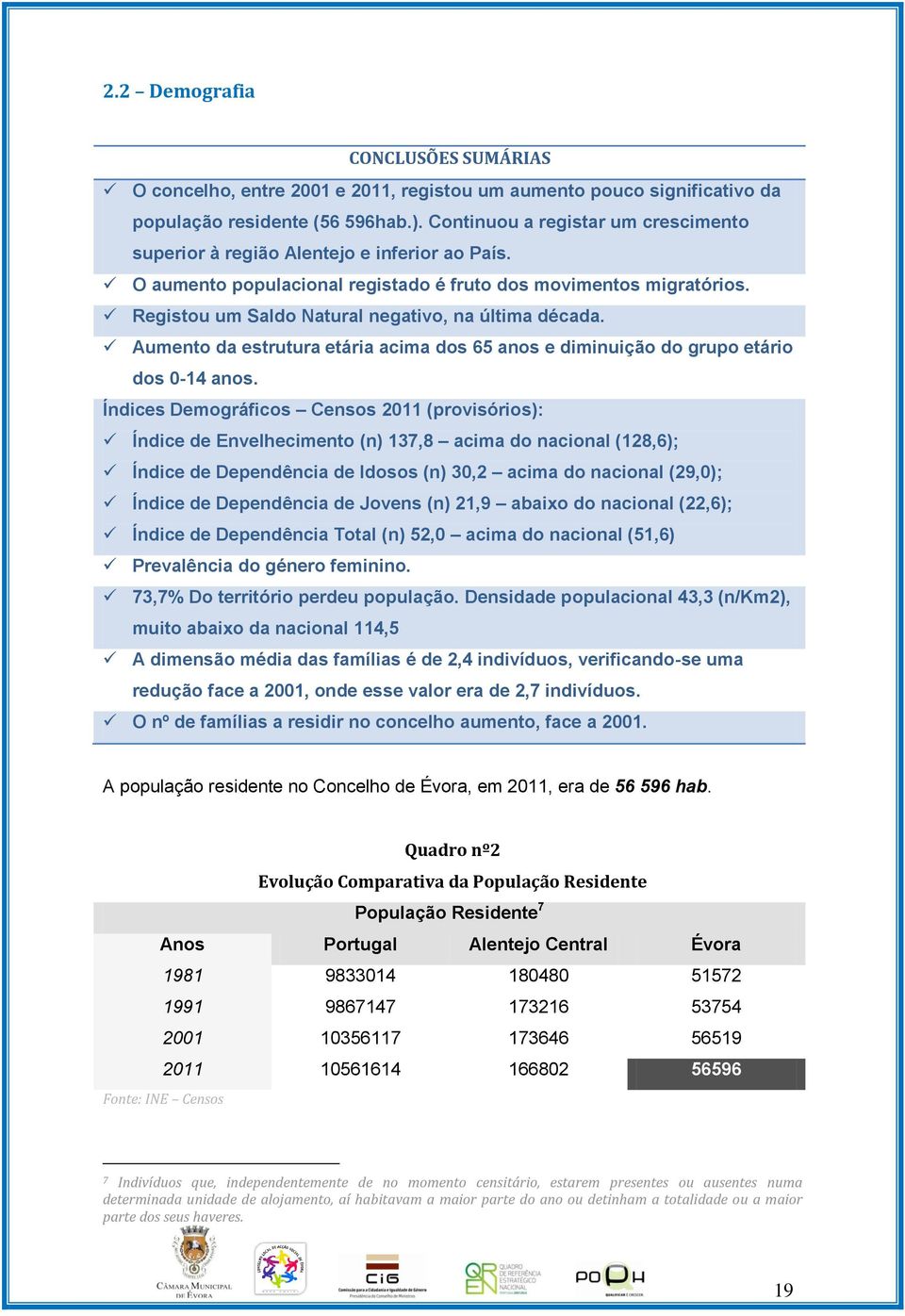 Registou um Saldo Natural negativo, na última década. Aumento da estrutura etária acima dos 65 anos e diminuição do grupo etário dos 0-14 anos.