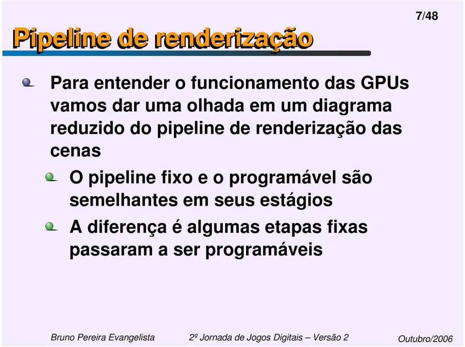 renderização das cenas O pipeline fixo e o programável são