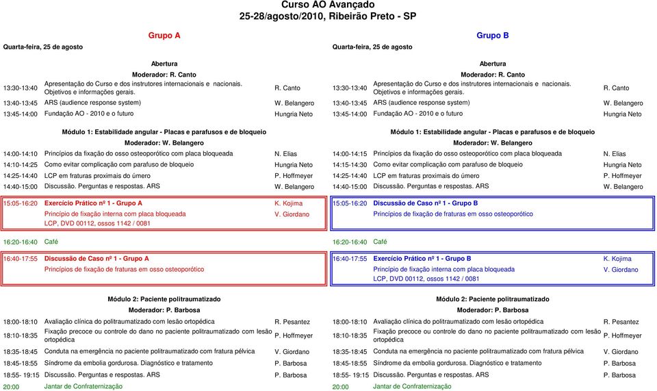 Canto Apresentação do Curso e dos instrutores internacionais e nacionais. Objetivos e informações gerais. 13:40-13:45 ARS (audience response system) W.