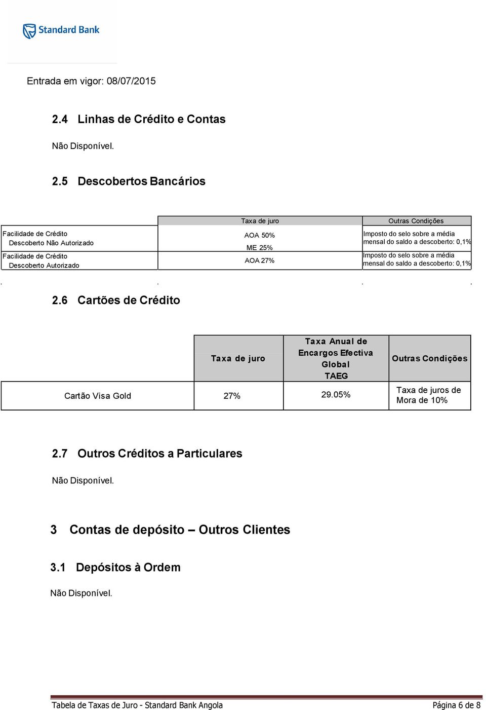 Imposto do selo sobre a média mensal do saldo a descoberto: 0,1% Imposto do selo sobre a média mensal do saldo a descoberto: 0,1% 2.