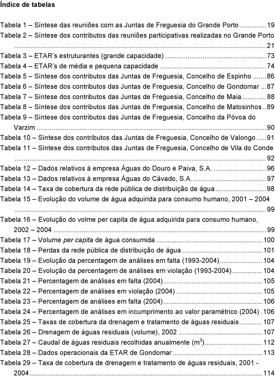 ..86 Tabela 6 Síntese dos contributos das Juntas de Freguesia, Concelho de Gondomar...87 Tabela 7 Síntese dos contributos das Juntas de Freguesia, Concelho de Maia.