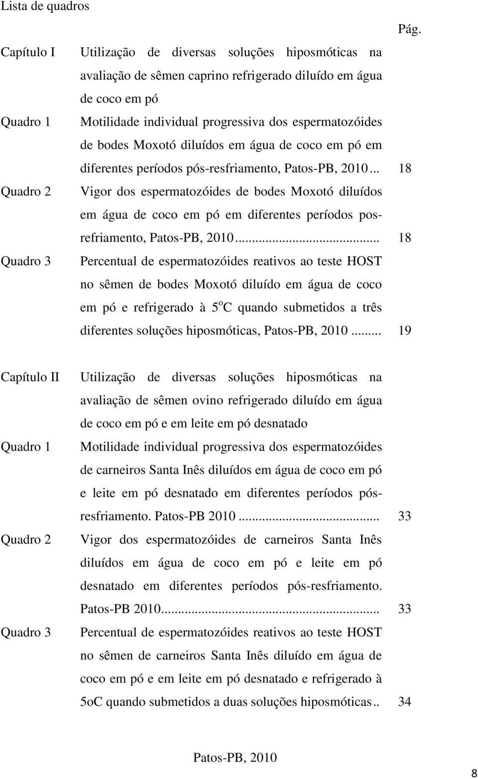 Moxotó diluídos em água de coco em pó em diferentes períodos pós-resfriamento, Patos-PB, 2010.