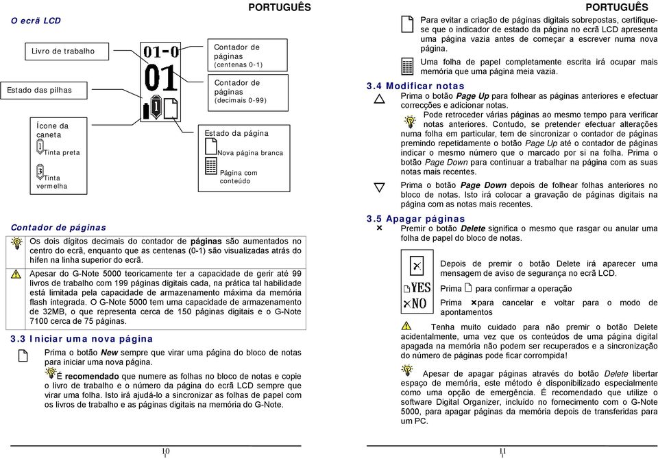 Apesar do G-Note 5000 teorcamente ter a capacdade de gerr até 99 lvros de trabalho com 199 págnas dgtas cada, na prátca tal habldade está lmtada pela capacdade de armazenamento máxma da memóra flash