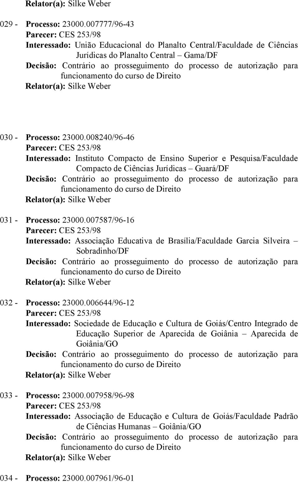 007587/96-16 Interessado: Associação Educativa de Brasília/Faculdade Garcia Silveira Sobradinho/DF 032 - Processo: 23000.