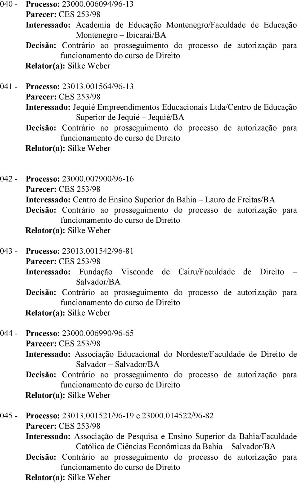 007900/96-16 Interessado: Centro de Ensino Superior da Bahia Lauro de Freitas/BA 043 - Processo: 23013.